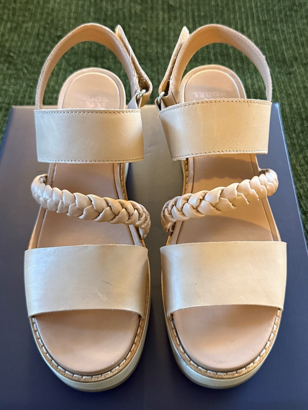 Sorel Beige Braided-Strap Platform Sandals